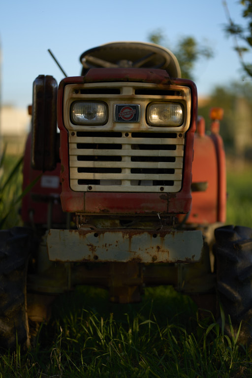 tractor with a mad face